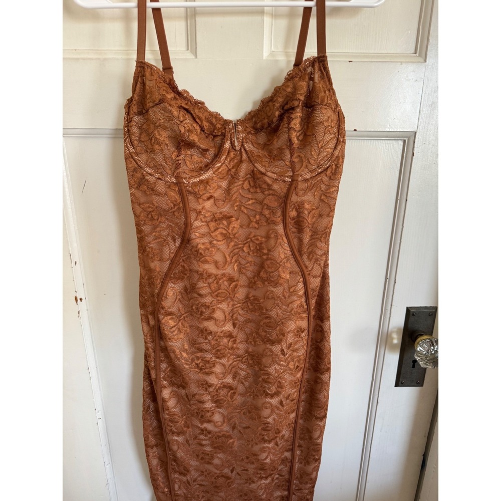 Popilush bronze orange lace shapewear corset midi dress size medium - Picture 3 of 12
